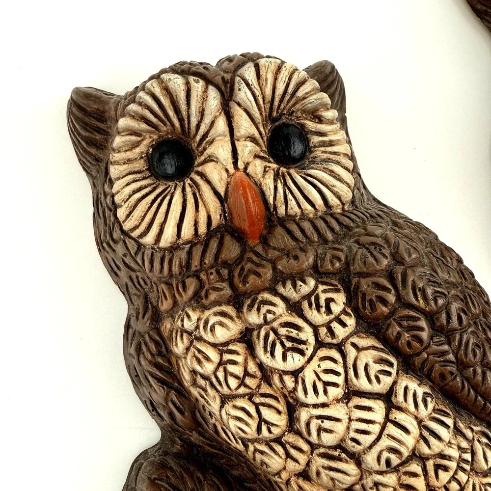 Vtg MCM Owl Lot Resin Wall Hanging Decor 3D Figural Big Eye Bird Mid Century Art